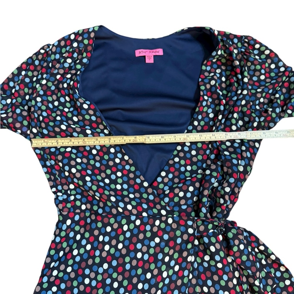 Betsey Johnson Wrap Dress Womens Size 10 Polka Dots High Low Hem‎ Sleeve Tie NEW - Picture 8 of 14